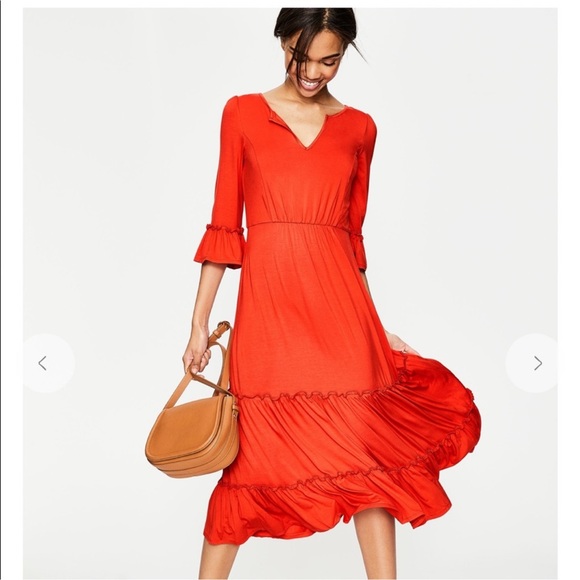 NWT Boden Jordana Jersey Midi Tiered Ruffle Half Sleeve V Neck Dress - Picture 1 of 6